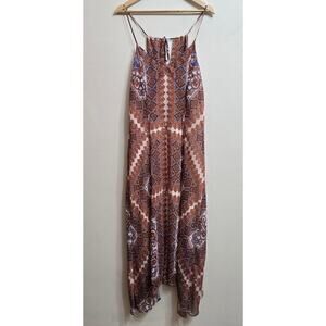 Lucky Brand Womens Maxi Dress S Sheer Chiffon Boho Asymetric Tribal Festival
